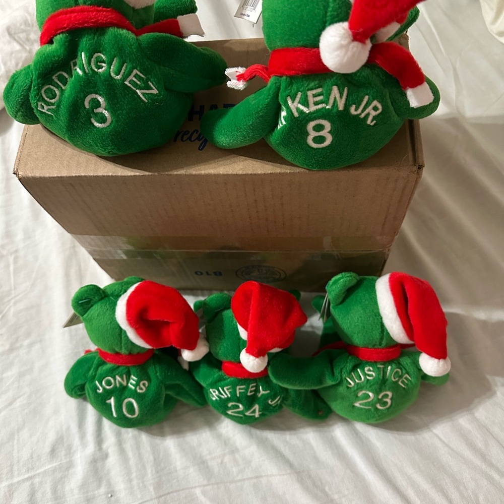 Green Christmas Plush Toys with Red Santa Hats